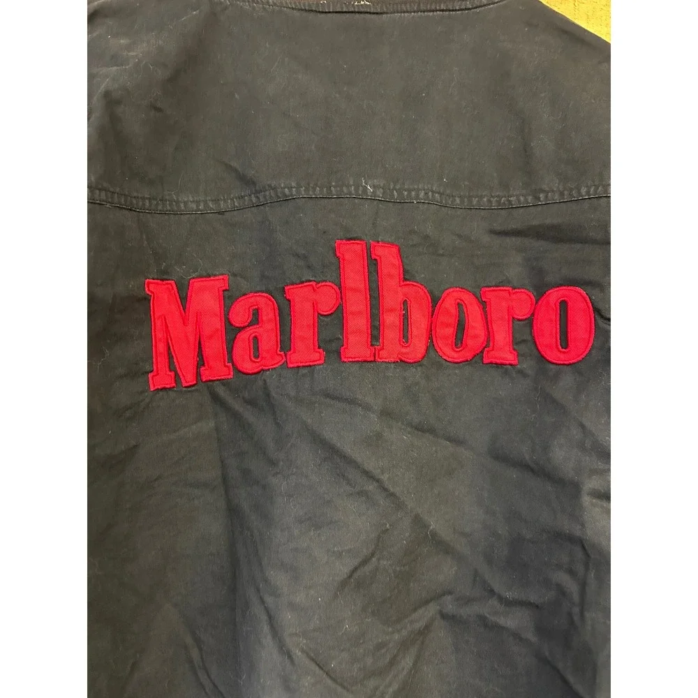 Marlboro Adventure Team Vintage Bomber Jacket XL Black Cotton Canvas 90s Logo